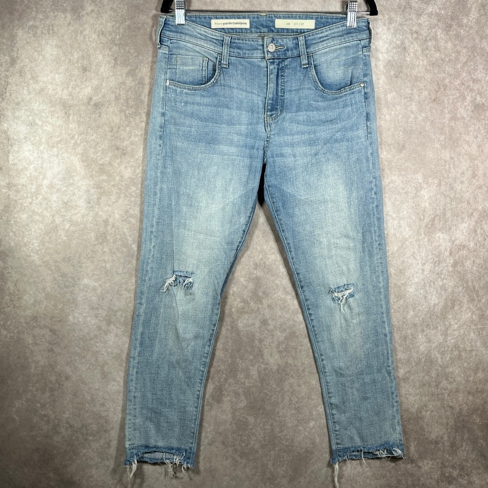 Pilcro Jeans Womens 27 Blue Medium Wash Denim Distressed Skinny Mid Rise Stretch